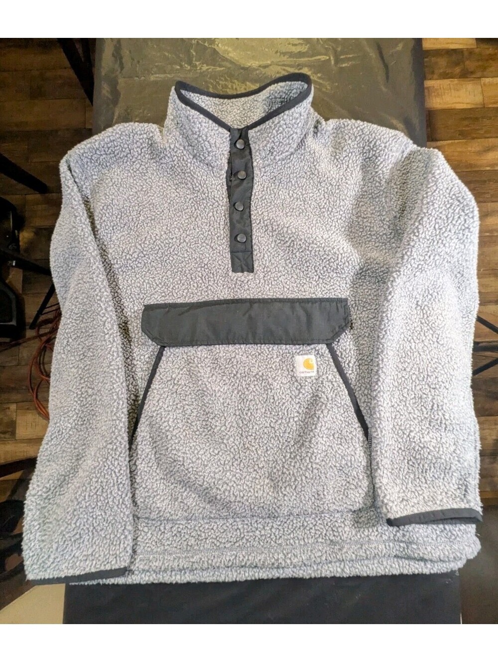 Carhartt Mens Relaxed Fit Sherpa Fleece Pullover Snap Button Jacket Gray Sz 2XL